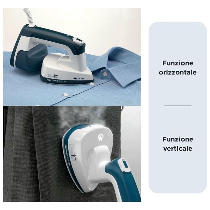 Ariete 6246 Duetto Garment Iron Stiratrice a Vapore Verticale e Ferro da Stiro con Piastra in Ceramica Antiaderente 1000W Bianco-Blu