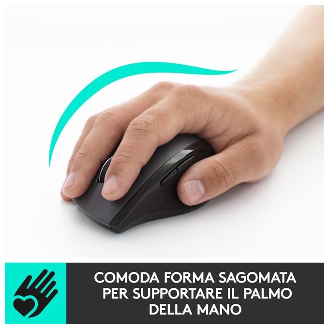 Logitech 705 Marathon Mouse Wireless, Ricevitore USB Unifying 2,4 GHz, 1000 DPI, 5 Pulsanti Programmabili, Durata Batteria di 3 Anni, Compatibile con PC, Mac, Laptop, Chromebook - Nero