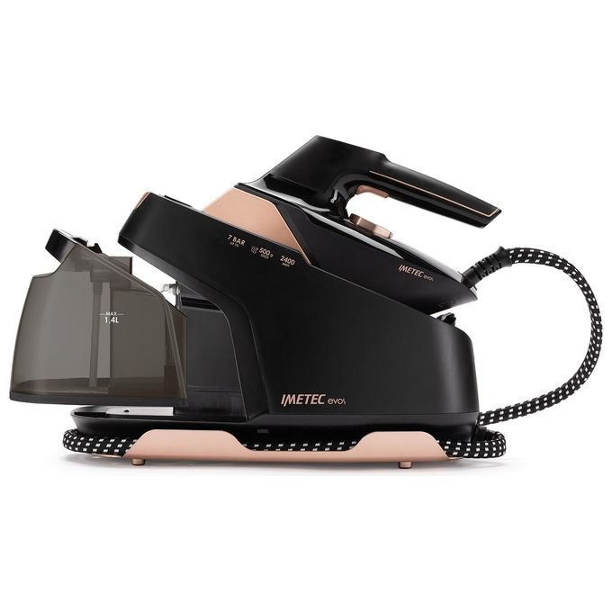 Imetec 9034 Evos Ferro da Stiro con Caldaia Tecnologia Flash Steam Pressione 7 bar Colpo di Vapore 500 g-min 2400 W Piastra Infinity Glide colore Nero e Rose Gold