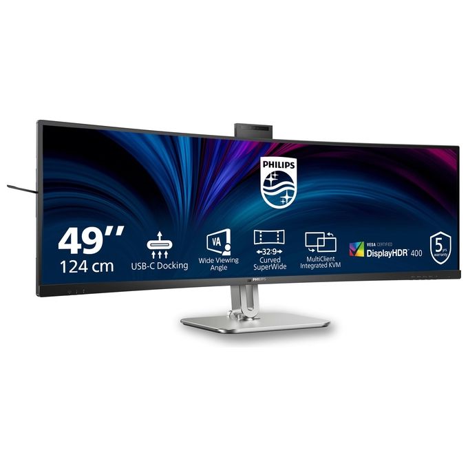 Philips 49B2U5900CH-00 Serie 5000 Monitor PC 49'' 32:9 Dual QHD VA LCD 4 ms USB-C Dock Webcam Altoparlanti Integrati colore Nero