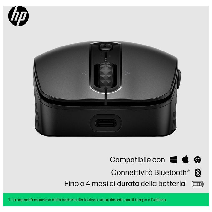 HP 8F1Y4AA 695 Mouse Wireless Ricaricabile Bluetooth 4000 DPI 7 Tasti Ambidestro colore Nero