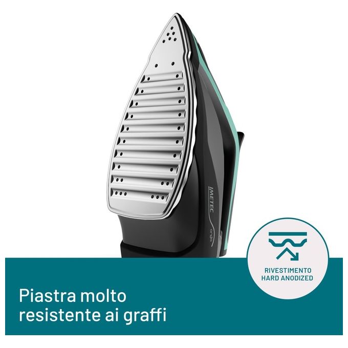 Imetec 9028 Onda P1 Ferro da Stiro Generatore di Vapore 2400W 6 bar Serbatoio 2,5L Piastra Onde Brevettata colore Nero Turchese