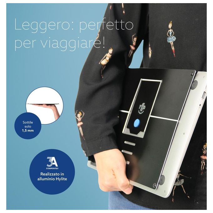 R-Go Tools RGORIATBL Supporto per Laptop in Alluminio Regolabile in 4 Posizioni per Schermi da 10'' a 22'' colore Nero