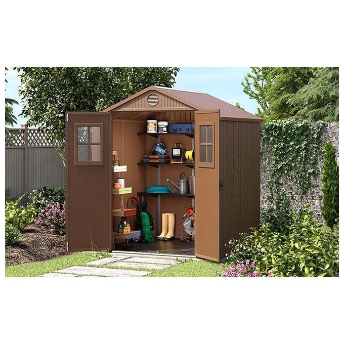 Keter Casetta da Giardino Darwin 6x6 Marrone con Finestre Frontali 190x183x221H cm Marrone