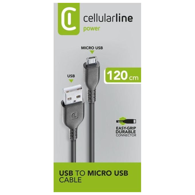 Cellularline Power Cable Cavo MICRO USB 1 2 metri Nero per ricarica e trasferimento dati per smartphone e telefoni
