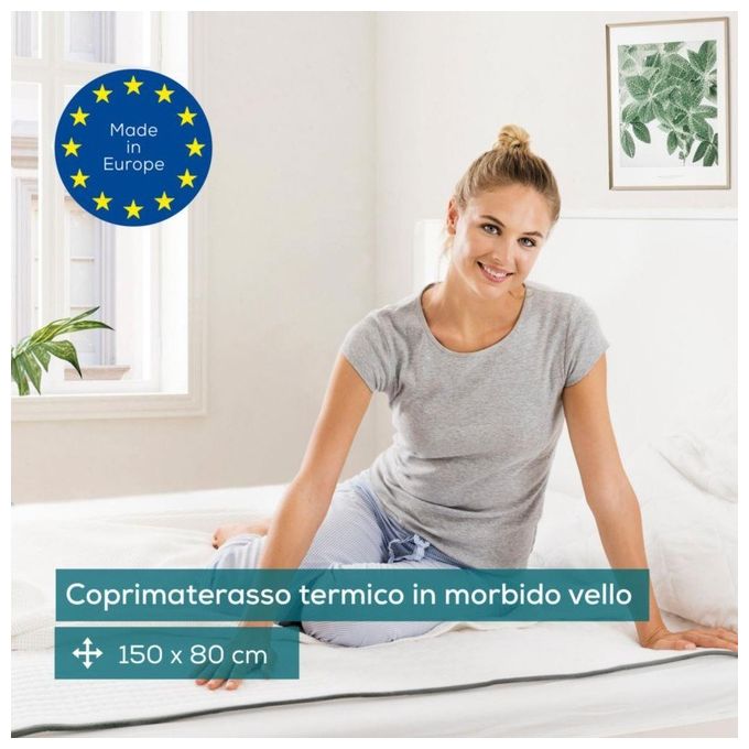Beurer UB 60 Green Planet Scaldaletto Coprimaterasso Termico Singolo 150x80 cm 60 W 4 Livelli di Temperatura Lavabile colore Bianco