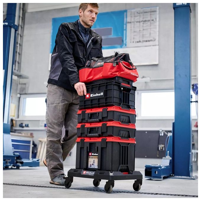 Einhell 4540041 E-Case Carrellino Porta Valigette con Ruote Gommate e Freni 120 Kg Peso Massimo Punti Fissaggio Cinghie Ruote Smontabili colore Nero