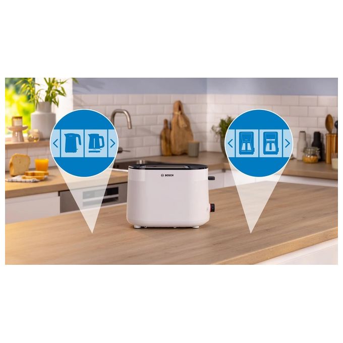 Bosch TAT2M121 MyMoment Tostapane 2 Fette 950 W Funzione Scongelamento e Riscaldamento Vassoio Raccoglibriciole Rimovibile colore Bianco