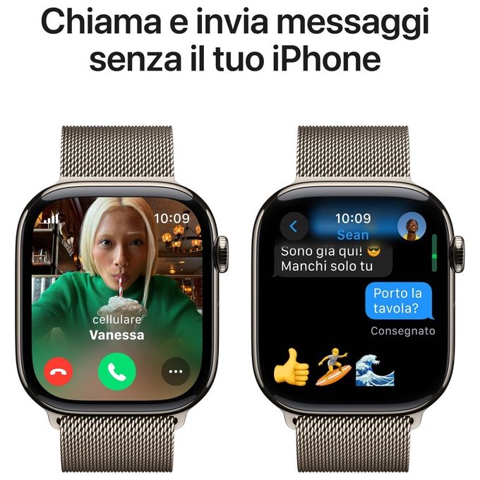Apple MC7Q4QL-A Apple Watch Series 10 Smartwatch 46 mm GPS + Cellular Cassa in Titanio Naturale con Cinturino Milanese Naturale colore Naturale
