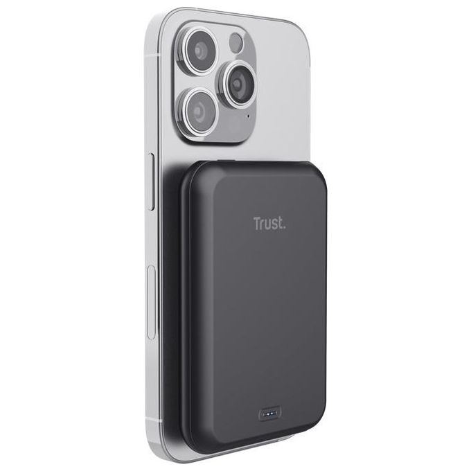 Trust 24877 Magno Powerbank Wireless 5000 mAh USB C 15W compatibile iPhone 12 colore Nero