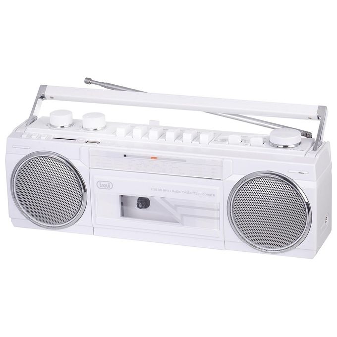 Trevi RR 501 BT Radio Portatile con Registratore a Cassette Bluetooth USB SD MP3 FM MW SW colore Bianco