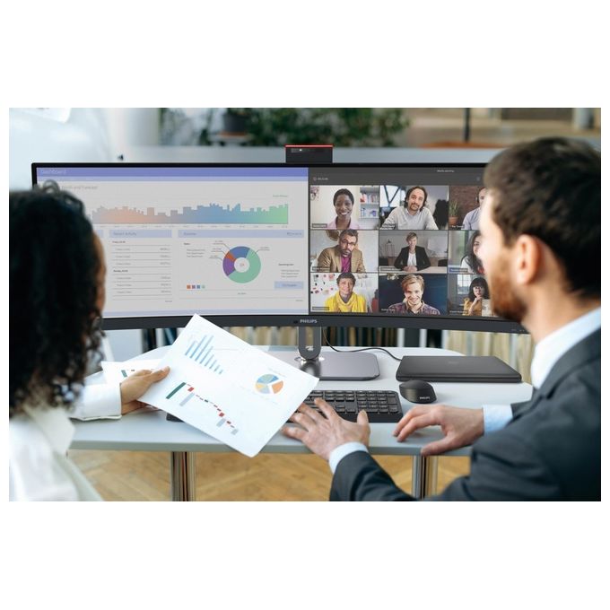 Philips 49B2U6903CH-00 Monitor PC Curvo 48.8'' Dual QHD 5120x1440 100Hz Webcam Integrata USB-C Docking Grigio