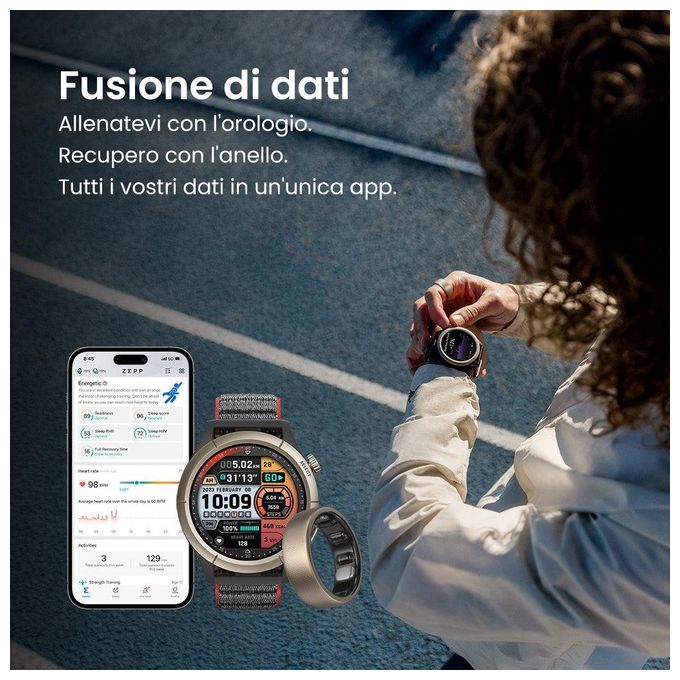 Amazfit W2321TY1N Helio Ring Anello Smart Taglia 10 Bluetooth 10 ATM autonomia 4 giorni colore Titanio