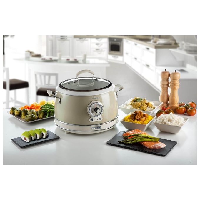 Ariete 2904 Vintage Cuociriso Elettrico e Slow Cooker 3.5 L 700 W 5 programmi ciotola ceramica colore Beige