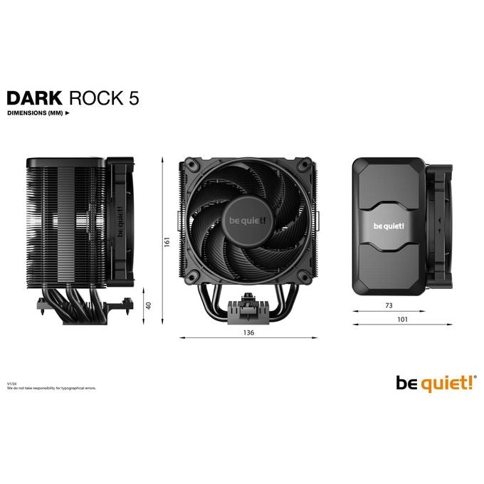 Be quiet! BK035 DARK ROCK 5 Raffreddatore d'aria per Processore 12 cm 210 W TDP 6 Heat Pipes Cuscinetto FDB colore Nero