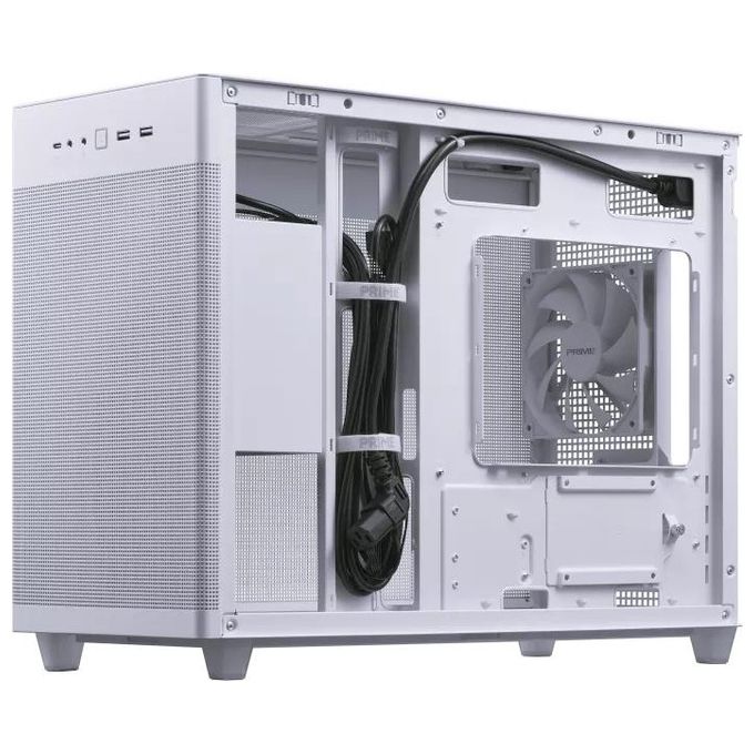ASUS Prime AP201 TG, Case Micro-ATX, 33 litri, Pannelli Tool-free, Mesh quasi filtrante, Supporto per Dissipatori da 360 mm, Compatibile con Schede Grafiche fino a 338 mm e PSU ATX standard, Bianco