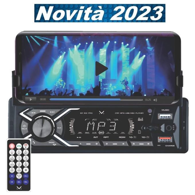 Majestic 011500 BK SA 500 PRO Sistema Audio Car 1 DIN Bluetooth USB MicroSD AUX 100W Supporto Smartphone colore Nero