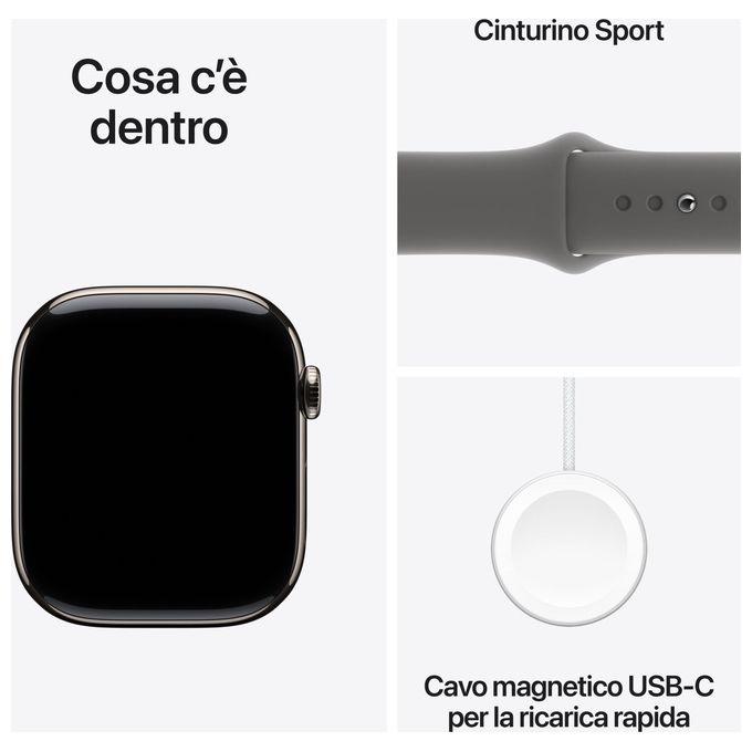 Apple MWYA3QL-A Apple Watch Series 10 Smartwatch GPS + Cellular Cassa 46 mm Titanio Naturale con Cinturino Sport Loop Grigio Pietra M-L colore Grigio pietra