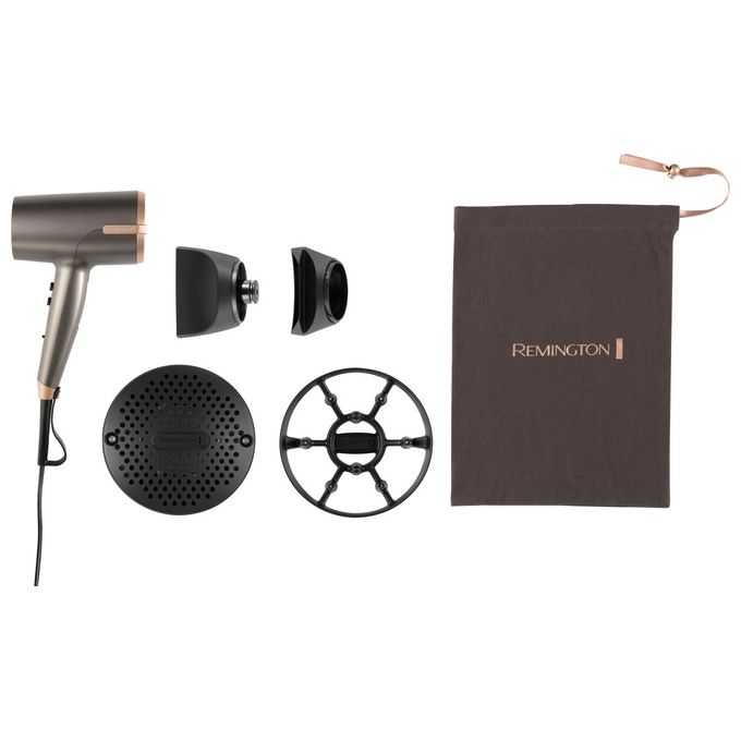 Remington D6077 ONE Dry and Style Asciugacapelli 2000W Doppio Ionico Sensore Thermacare 8 Velocita' 4 Accessori colore Bronzo Grigio