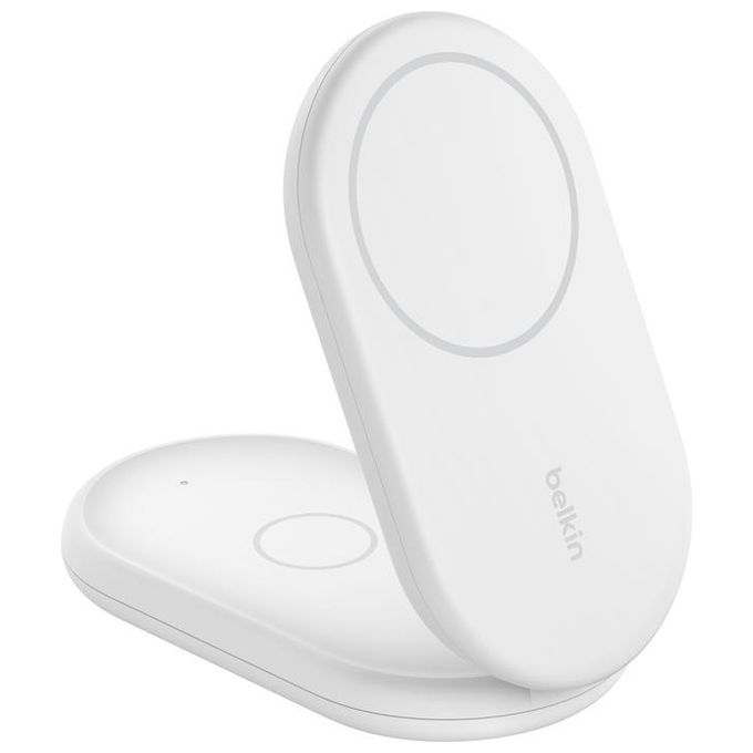 Belkin WIZ028VFWH BoostCharge Supporto di Ricarica Wireless 2-in-1 Qi2 15W con Design Pieghevole e Compatibilita' MagSafe colore Bianco