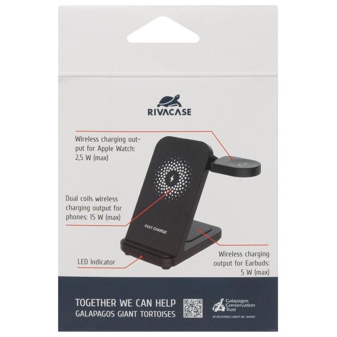 RivaCase VA4916 Caricatore Stand Wireless 3 in 1 Compatibile con iPhone Samsung e Apple Watch 15 W colore Nero