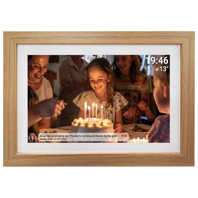 DENVER 119101050130 FRAMEO Cornice Digitale 15,6'' Full HD IPS Touchscreen 16 GB memoria interna espandibile con microSD Wi-Fi inclusa app FRAMEO colore Legno Chiaro