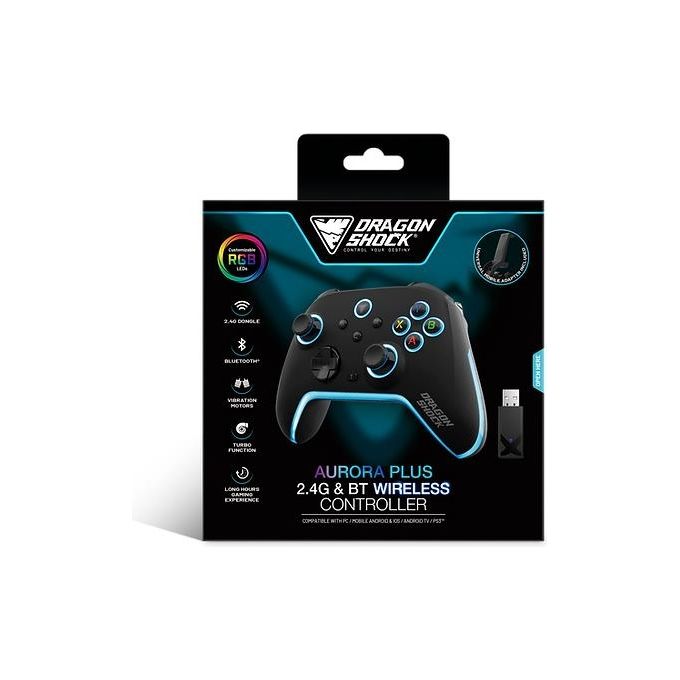 Dragonshock DSPCPC-BK Aurora Plus Gamepad Bluetooth RF USB Android PC PlayStation 3 iOS con Cavo USB Tipo-C 2 m Batteria 800 mAh colore Nero