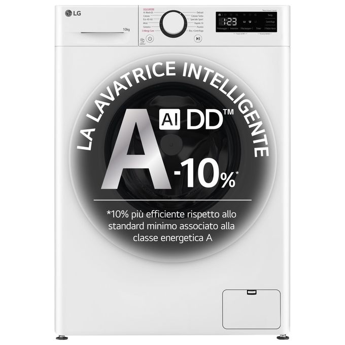 LG AI DD F4R3010NSWW Lavatrice Classe A -10% Carica Frontale Serie R3 Lavatrice 10kg 1400 giri AIWash Lavaggio a vapore Motore Direct Drive Smart Diagnosis Libera installazione Bianca