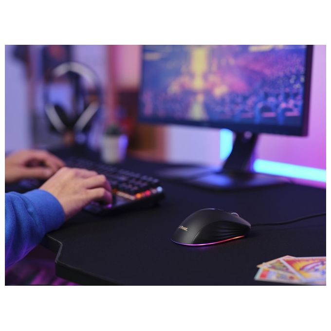 Trust 24890 GXT 924 Ybar+ Mouse Gaming 25600 DPI 6 Pulsanti Programmabili USB RGB colore Nero