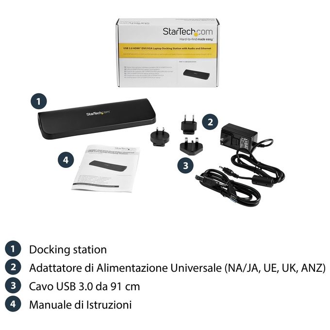 Docking station Universale USB3.0 per laptop VGA DVI HDMI - Dual-Monitor con Ethernet audio