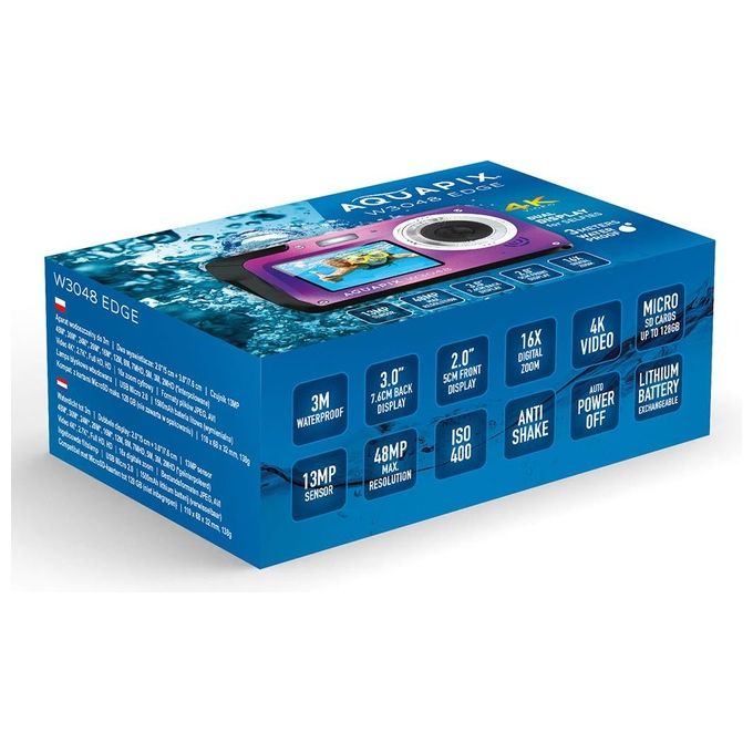 Easypix 10074 W3048 Edge Fotocamera Subacquea Doppio Schermo 48 MP Video 4K Impermeabile 3 m colore Viola