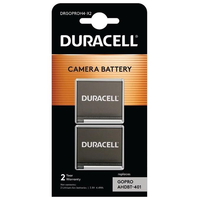 Duracell DRGOPROH4-X2 Batteria per Action Cam Ioni di Litio 1160 mAh 3,8 V compatibile GoPro Hero 4 kit 2 pz colore Nero