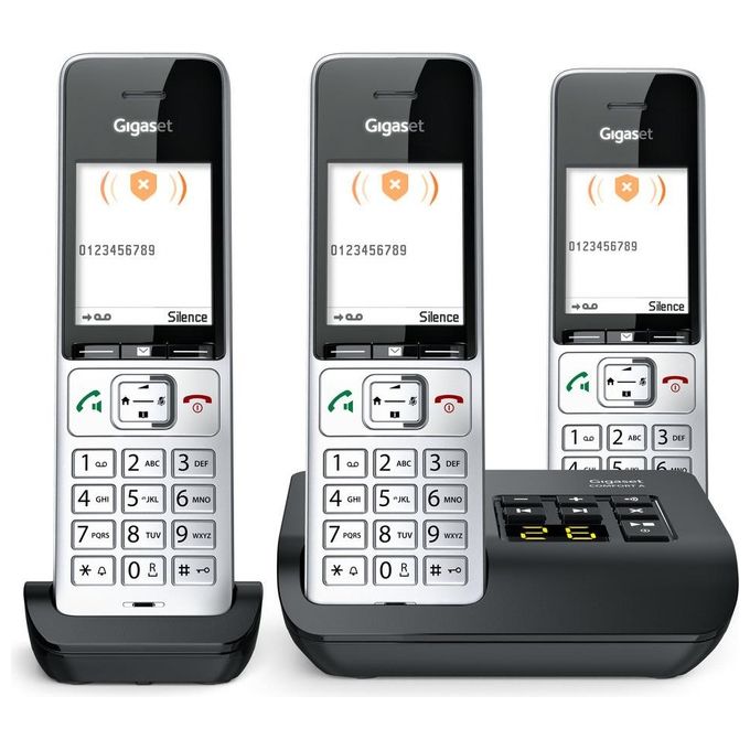 Gigaset COMFORT 500A TRIO Telefono Cordless DECT GAP Segreteria Telefonica Vivavoce Rubrica 200 voci Display 2.2'' colore Nero Argento