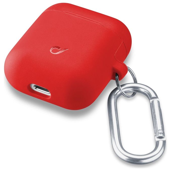 Cellularline Bounce Custodia in Silicone Soft-Touch per AirPods 1 e 2 con Gancio Rosso