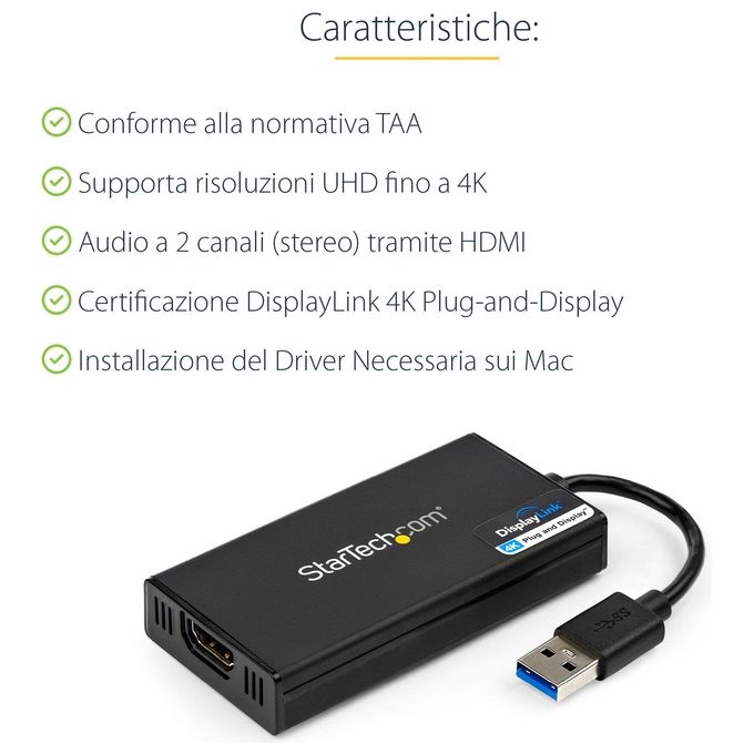 StarTech Adattatore convertitore USB 3.0 a HDMI 4K DisplayLink - Scheda Video Esterna HDMI Ultra HD 4k