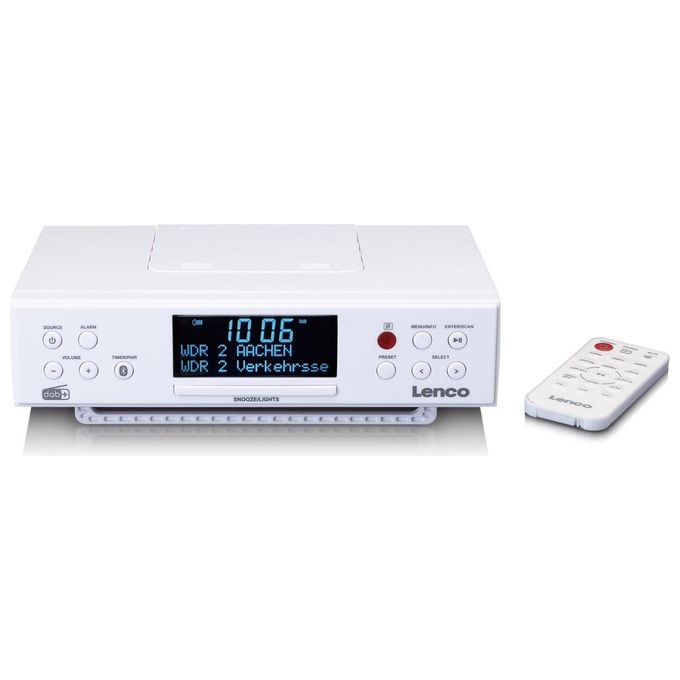 Lenco KCR-190 Radio da Cucina DAB+ FM Bluetooth 5.2 Display LCD 3.3'' 2 Sveglie Telecomando colore Bianco