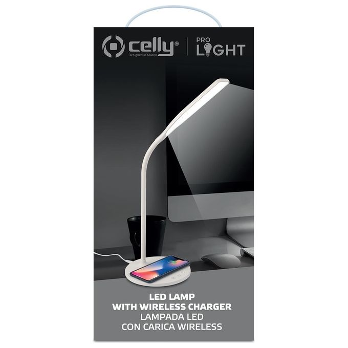 Celly WLLIGHT10WWH Lampada LED con Caricatore Wireless 10 W colore Bianco