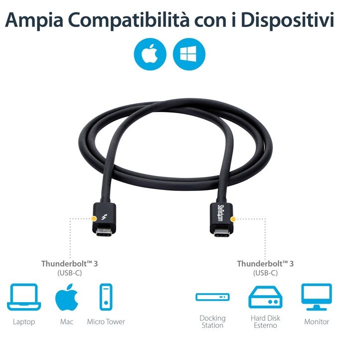 Startech cavo thunderbolt 3 usb-c (20gbps) da 1 m - compatibile con thunderbolt, usb e displayport - m-m