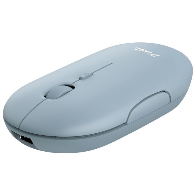 Trust 24126 Puck Mouse Wireless Ricaricabile RF Bluetooth 1600 DPI Ambidestro Silenzioso USB-C colore Blu