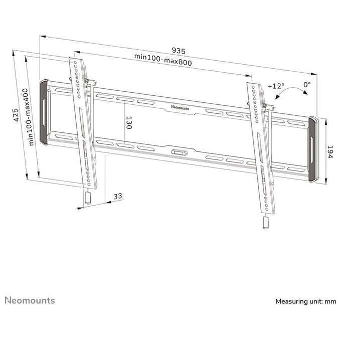 Neomounts WL35-550BL18 LEVEL Supporto TV a parete inclinabile 43-86'' VESA 100x100-800x400 mm max 60 Kg distanza dal muro 3,3 cm colore Nero