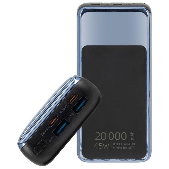Rivacase VA1075 Power Bank 20000 mAh 45W USB-C QC PD per Smartphone Laptop colore Nero Blu