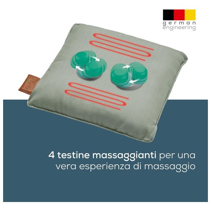 Beurer MG 139 Cuscino massaggiante Shiatsu a batteria 4 testine funzione calore 2 livelli autonomia 2h rivestimento lavabile colore Menta