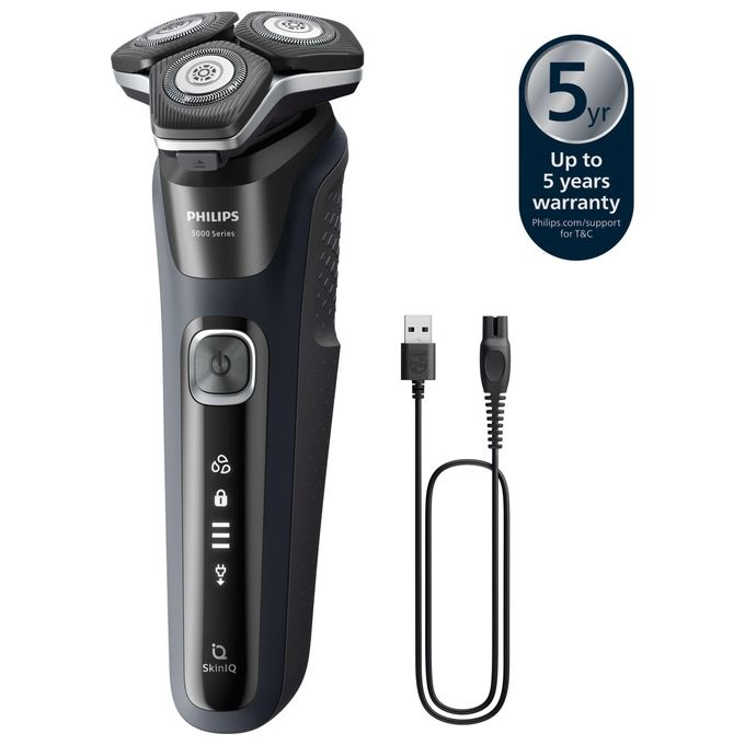 Philips S5898-79 Shaver Series 5000 Rasoio elettrico rotativo Wet and Dry 3 testine autonomia 60 min colore Cromo