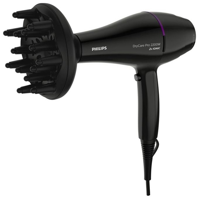 Philips BHD274-00 DryCare Pro Asciugacapelli 2200 W Motore AC ThermoProtect Ionico 6 velocita' Concentratore 9 mm Diffusore colore Nero