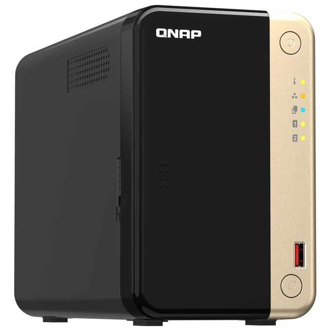 Qnap TS-264-8G NAS Tower 2 Bay Intel Celeron N5095 4 Core 8 GB DDR4 2x2.5GbE HDMI 4K 2x M.2 PCIe Gen3 QTS 5 colore Nero Oro