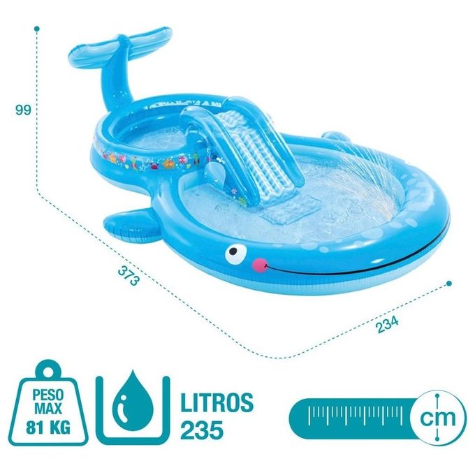 Intex 57176NP Play Center Balena Parco Giochi Gonfiabile con Scivolo e Spruzzino 373x234x99 cm colore Blu