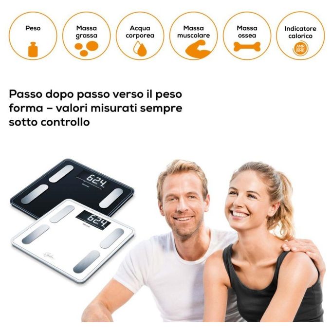 Beurer 73574 BF 400 Bilancia Diagnostica Analisi Corporea 200 Kg Display XL Vetro di Sicurezza colore Nero