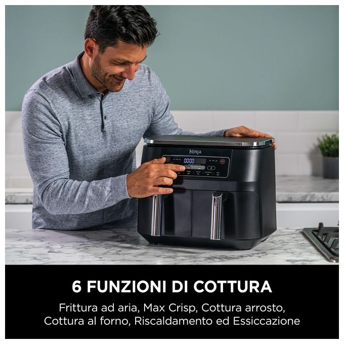 Ninja AF300EU Friggitrice ad aria 7,6 L 2470 W Dual Zone 6 programmi Display digitale colore Nero