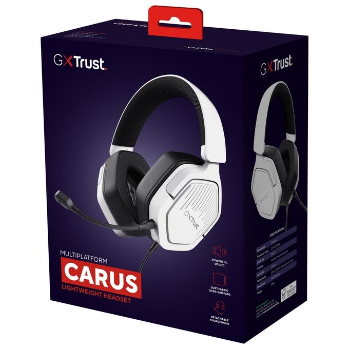 Trust cuffie gaming gxt492w carus bianche over ear multipiattaforma microfono removibile