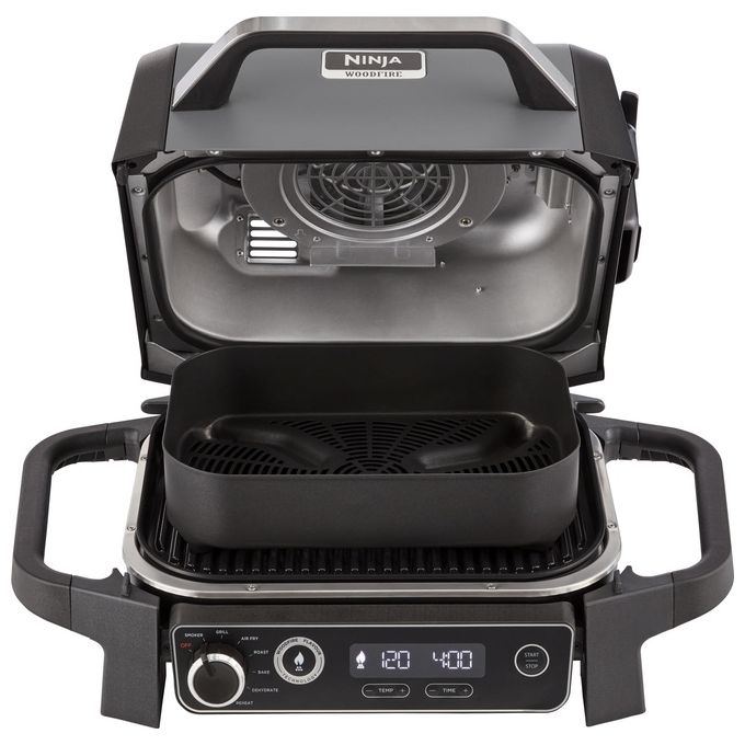 Ninja OG701EU Woodfire Barbecue Elettrico Affumicatore e Friggitrice ad Aria 7 in 1 2400 W colore Grigio Nero